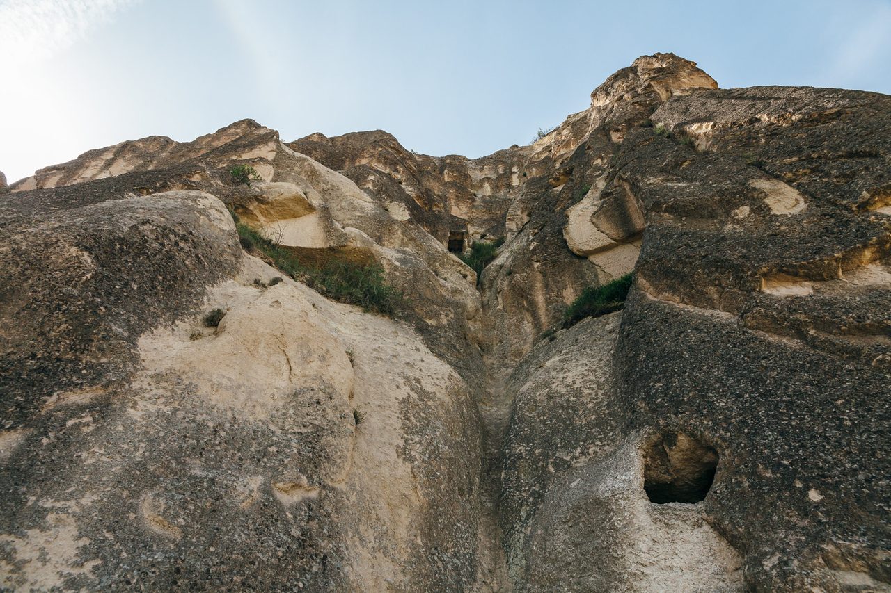 Rock-cut chapels and carved volcanic cones at the Goreme Open Air Museum in Cappadocia.